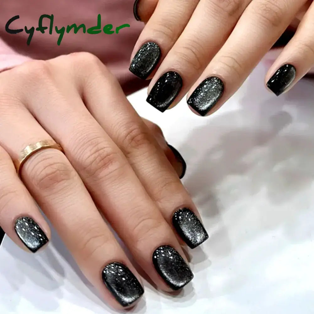 Cyflymder 24PCS Cat Eye Short False Nails Reusable Glitter Fake Nails Full Cover Artficial Nails Stick on Nails DIY Manicure Press on Nail