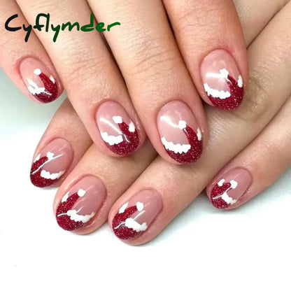 Cyflymder 24pcs Christmas Holiday Themed Medium Square Fake Nails Pink Red & Green Glossy Press-On Nails Set Reusable Fake Nails for Women