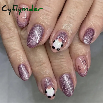 Cyflymder 24pcs Christmas Holiday Themed Medium Square Fake Nails Pink Red & Green Glossy Press-On Nails Set Reusable Fake Nails for Women