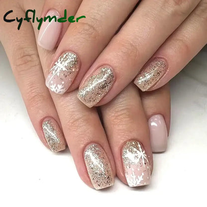Cyflymder 24pcs Christmas Holiday Themed Medium Square Fake Nails Pink Red & Green Glossy Press-On Nails Set Reusable Fake Nails for Women