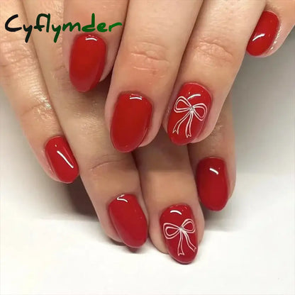 Cyflymder 24pcs Christmas Holiday Themed Medium Square Fake Nails Pink Red & Green Glossy Press-On Nails Set Reusable Fake Nails for Women