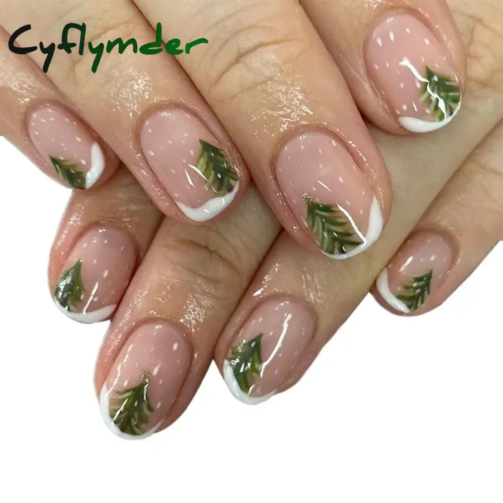 Cyflymder 24pcs Christmas Holiday Themed Medium Square Fake Nails Pink Red & Green Glossy Press-On Nails Set Reusable Fake Nails for Women