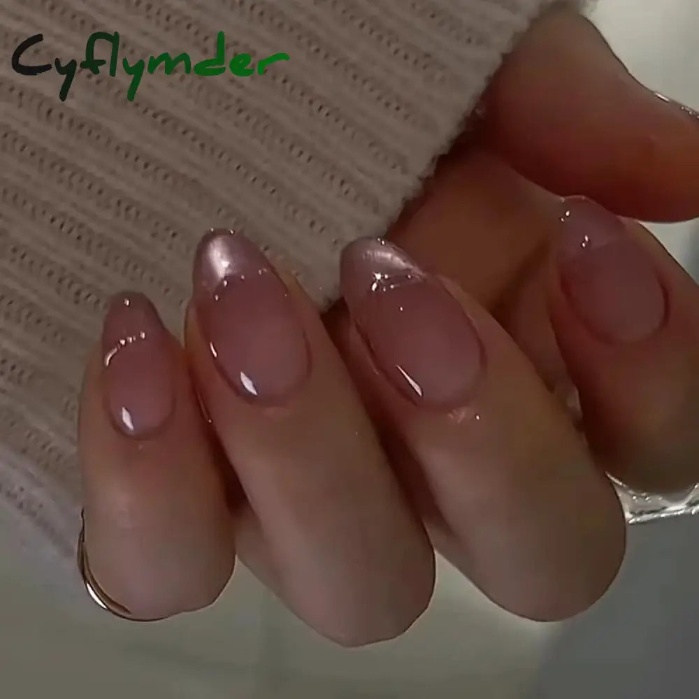 Cyflymder 24Pcs Cute Oval False Nails Reusable And Adhesives Aesthetic False Almond Nails Complete Nail Kit Acrylic Press On Set For Gel