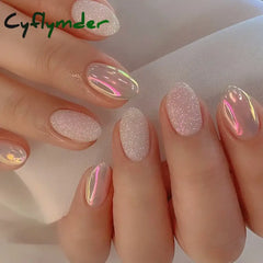 Cyflymder 24Pcs Cute Oval False Nails Reusable And Adhesives Aesthetic False Almond Nails Complete Nail Kit Acrylic Press On Set For Gel