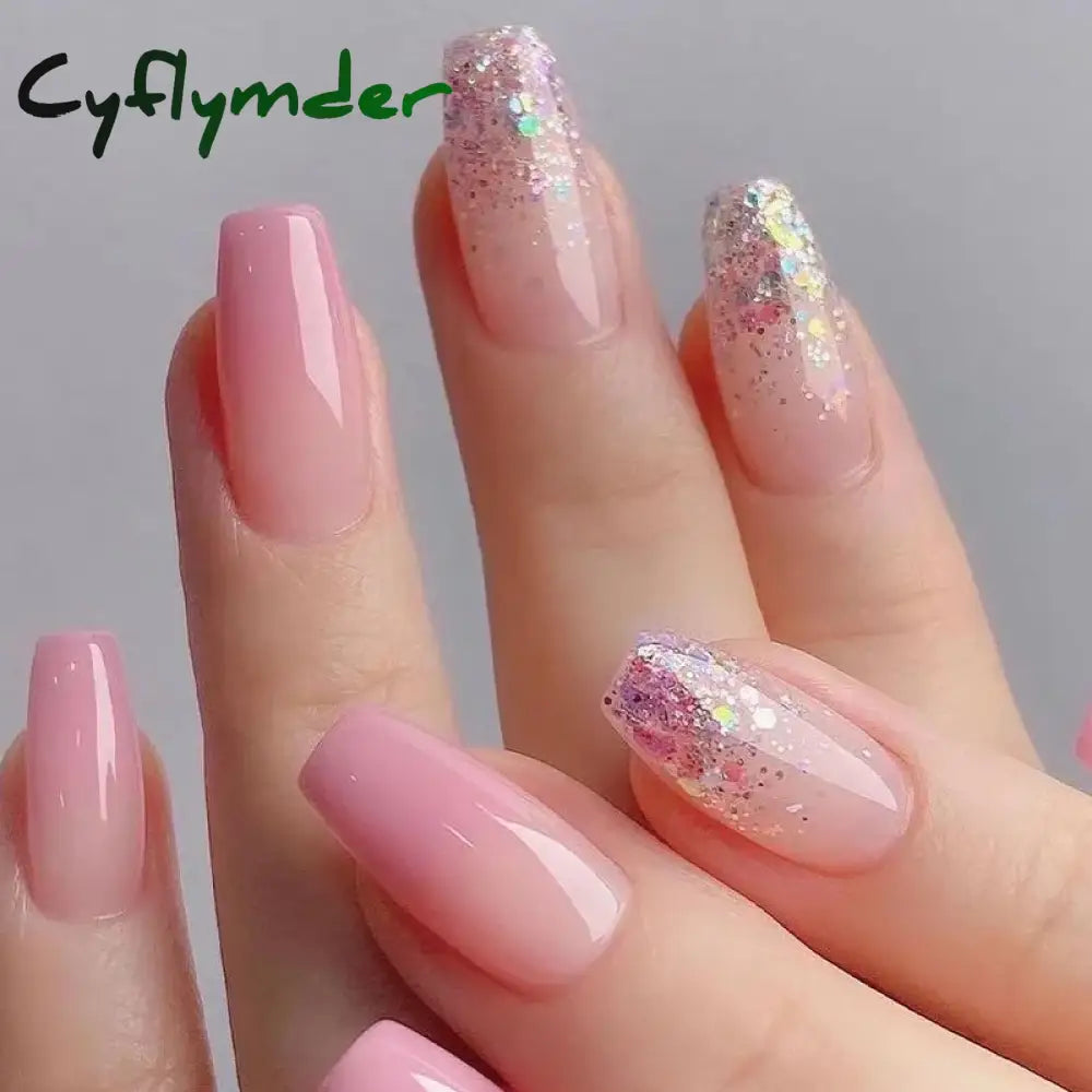 Cyflymder 24Pcs Fake Nails Press On Supplies False Charms Tips For ABS Nail Art And Decorations Manicure Extension Contains Jelly Gel