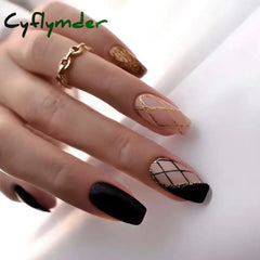 Cyflymder 24Pcs Fake Nails Press On Supplies False Charms Tips For ABS Nail Art And Decorations Manicure Extension Contains Jelly Gel