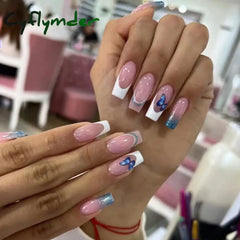 Cyflymder 24Pcs Fake Nails Press On Supplies False Charms Tips For ABS Nail Art And Decorations Manicure Extension Contains Jelly Gel