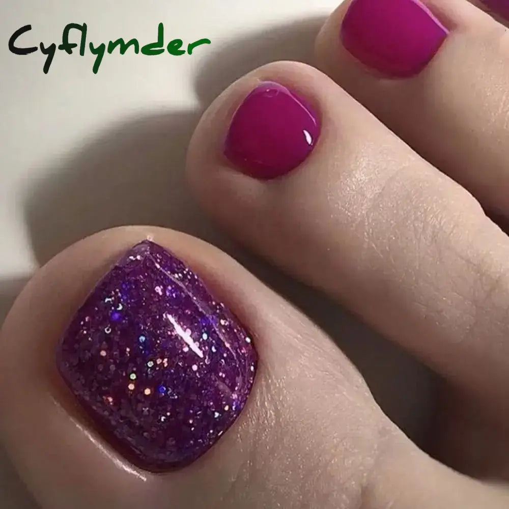 Cyflymder 24pcs French Fake Toenails Pink Gradient Full Cover Short Square Toe Nails Foot Nails Tips for Women Girls