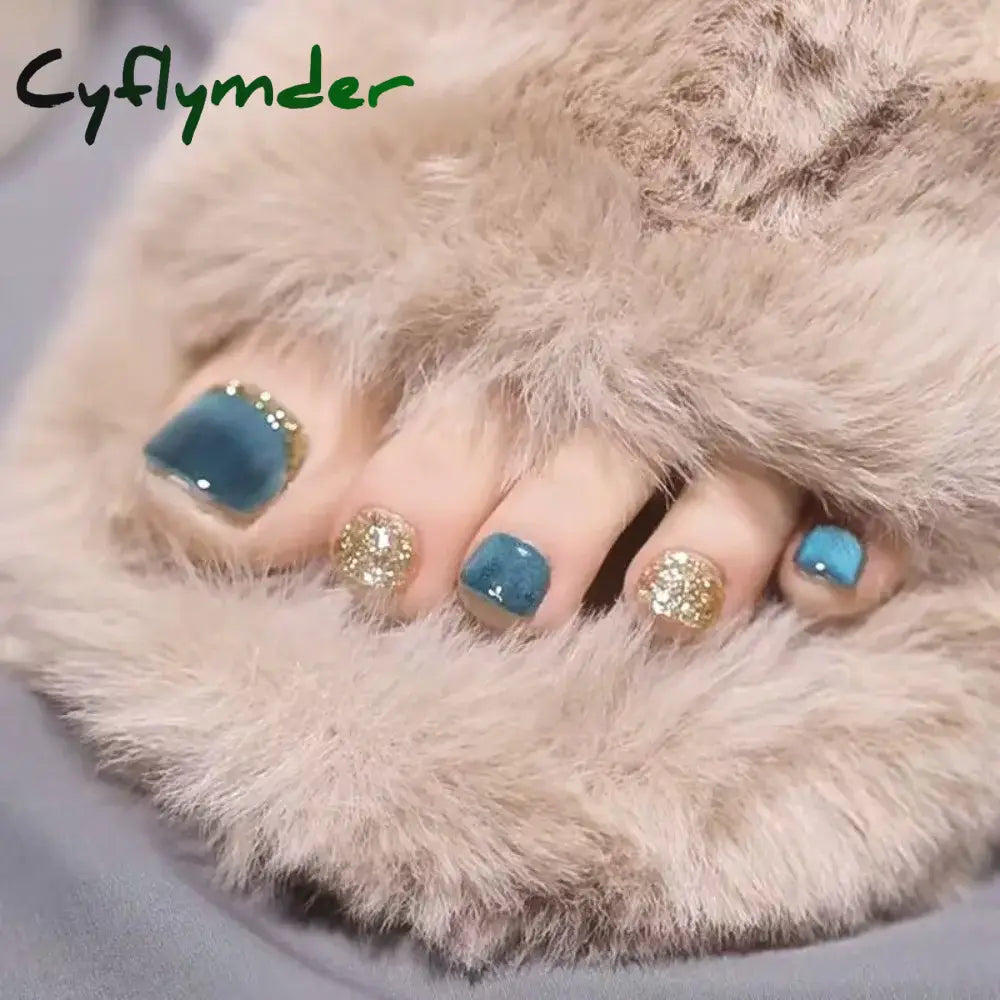 Cyflymder 24pcs French Fake Toenails Pink Gradient Full Cover Short Square Toe Nails Foot Nails Tips for Women Girls
