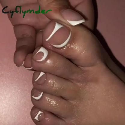Cyflymder 24pcs French Fake Toenails Pink Gradient Full Cover Short Square Toe Nails Foot Nails Tips for Women Girls
