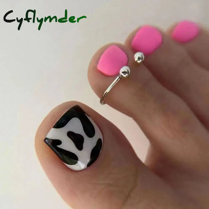 Cyflymder 24pcs French Fake Toenails Pink Gradient Full Cover Short Square Toe Nails Foot Nails Tips for Women Girls