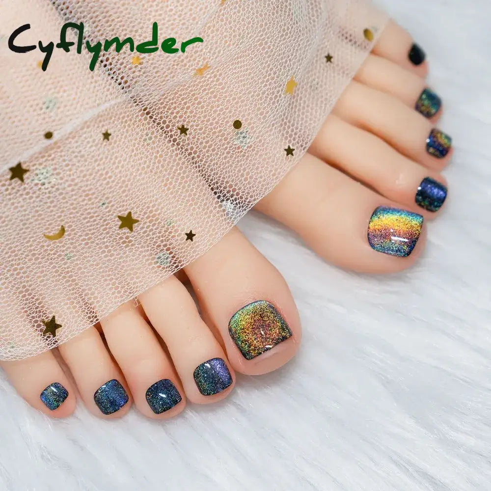 Cyflymder 24pcs French Fake Toenails Pink Gradient Full Cover Short Square Toe Nails Foot Nails Tips for Women Girls
