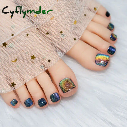 Cyflymder 24pcs French Fake Toenails Pink Gradient Full Cover Short Square Toe Nails Foot Nails Tips for Women Girls
