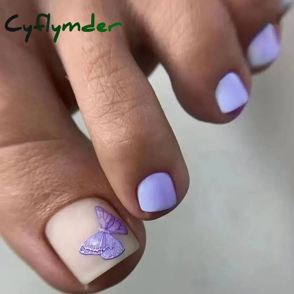Cyflymder 24pcs French Fake Toenails Pink Gradient Full Cover Short Square Toe Nails Foot Nails Tips for Women Girls
