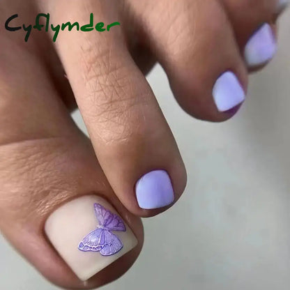 Cyflymder 24pcs French Fake Toenails Pink Gradient Full Cover Short Square Toe Nails Foot Nails Tips for Women Girls