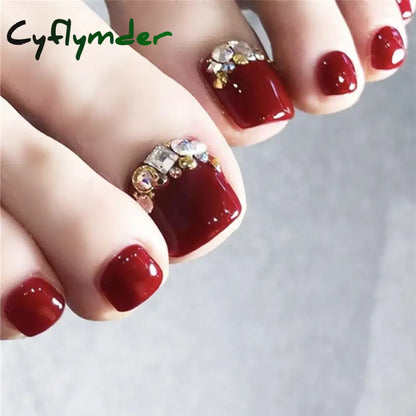 Cyflymder 24pcs French Fake Toenails Pink Gradient Full Cover Short Square Toe Nails Foot Nails Tips for Women Girls