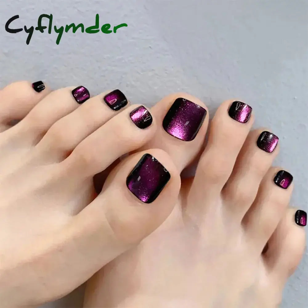 Cyflymder 24pcs French Fake Toenails Pink Gradient Full Cover Short Square Toe Nails Foot Nails Tips for Women Girls