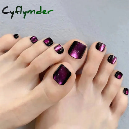 Cyflymder 24pcs French Fake Toenails Pink Gradient Full Cover Short Square Toe Nails Foot Nails Tips for Women Girls