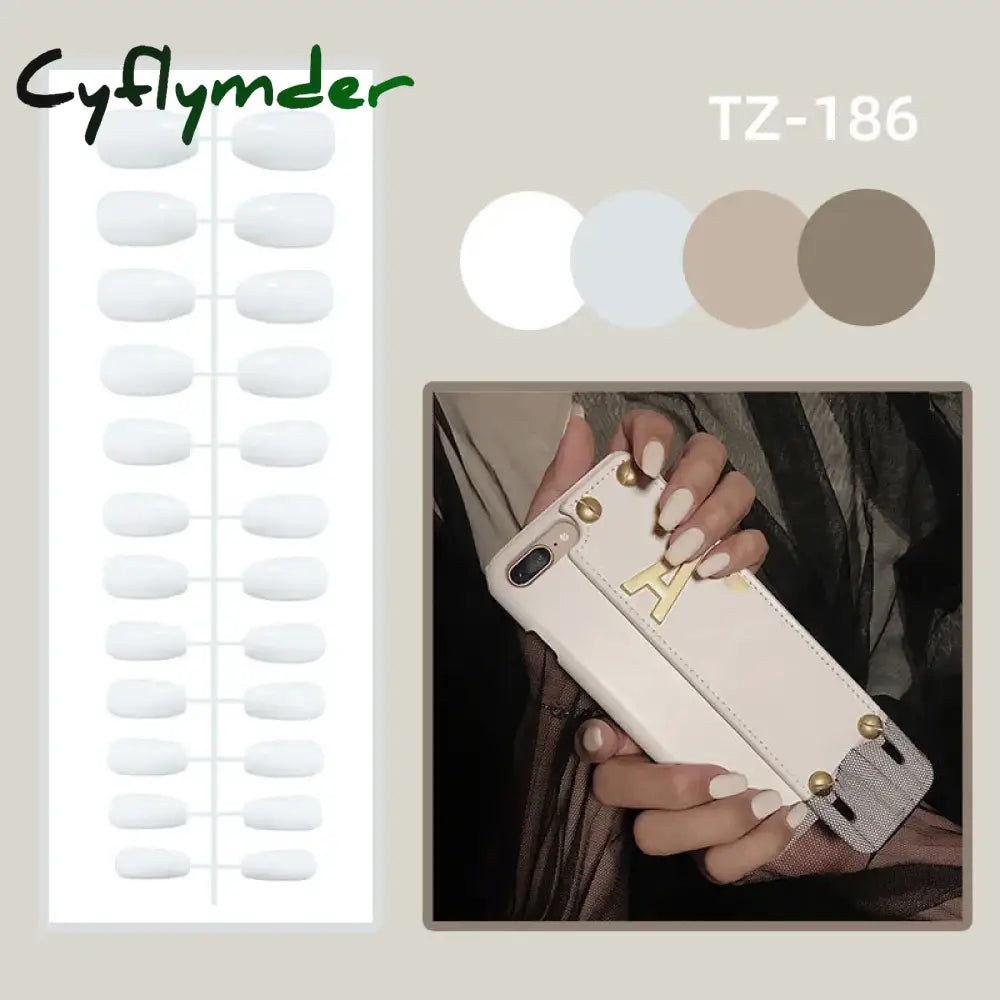 Cyflymder 24Pcs French Gold Edge Wearable Almond Press on Fake Nails Simple Pearl Decoration False Nails with Glue Full Over Manicure Tips