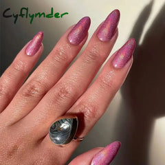Cyflymder 24pcs Glitter Fake Nails Purple Shiny Cat Eye Press On Nails Almond Head Manicure Nail Tips Pink/Blue False Nail Patch For Girl