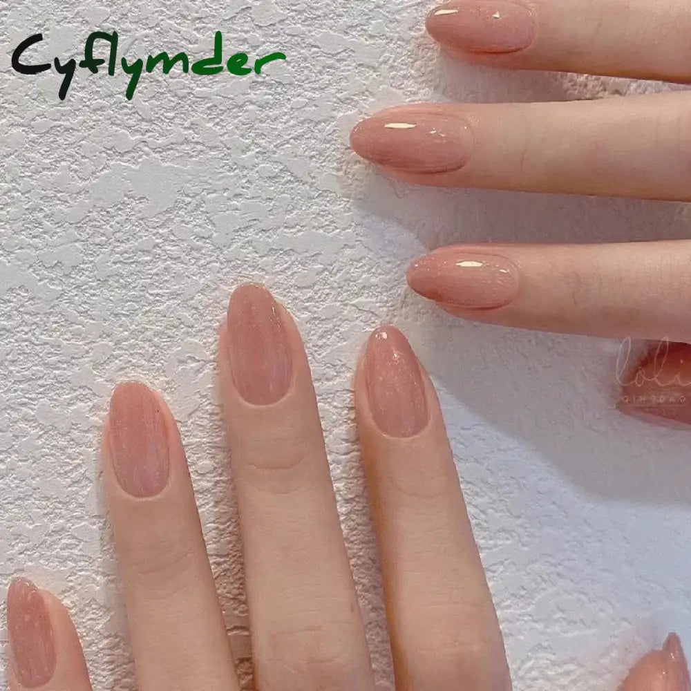 Cyflymder 24pcs Glitter Fake Nails Purple Shiny Cat Eye Press On Nails Almond Head Manicure Nail Tips Pink/Blue False Nail Patch For Girl
