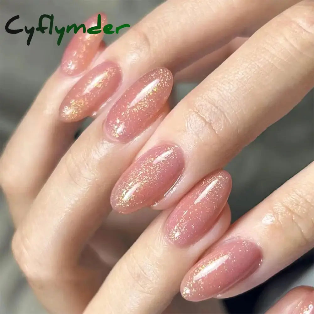 Cyflymder 24pcs Glitter Fake Nails Purple Shiny Cat Eye Press On Nails Almond Head Manicure Nail Tips Pink/Blue False Nail Patch For Girl