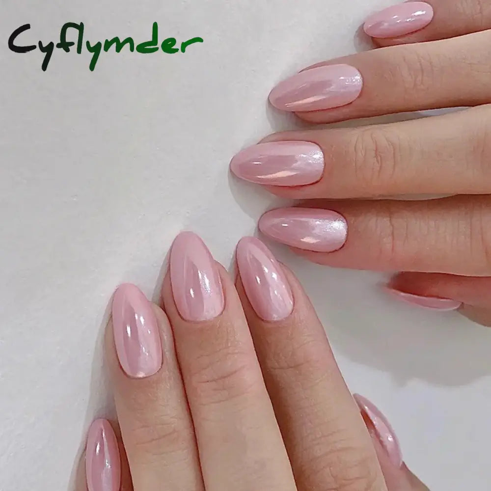 Cyflymder 24pcs Glitter Fake Nails Purple Shiny Cat Eye Press On Nails Almond Head Manicure Nail Tips Pink/Blue False Nail Patch For Girl