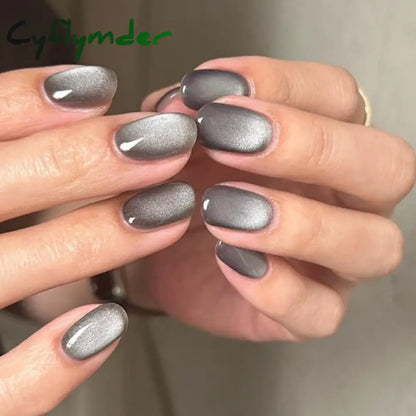 Cyflymder 24pcs Glitter Fake Nails Purple Shiny Cat Eye Press On Nails Almond Head Manicure Nail Tips Pink/Blue False Nail Patch For Girl