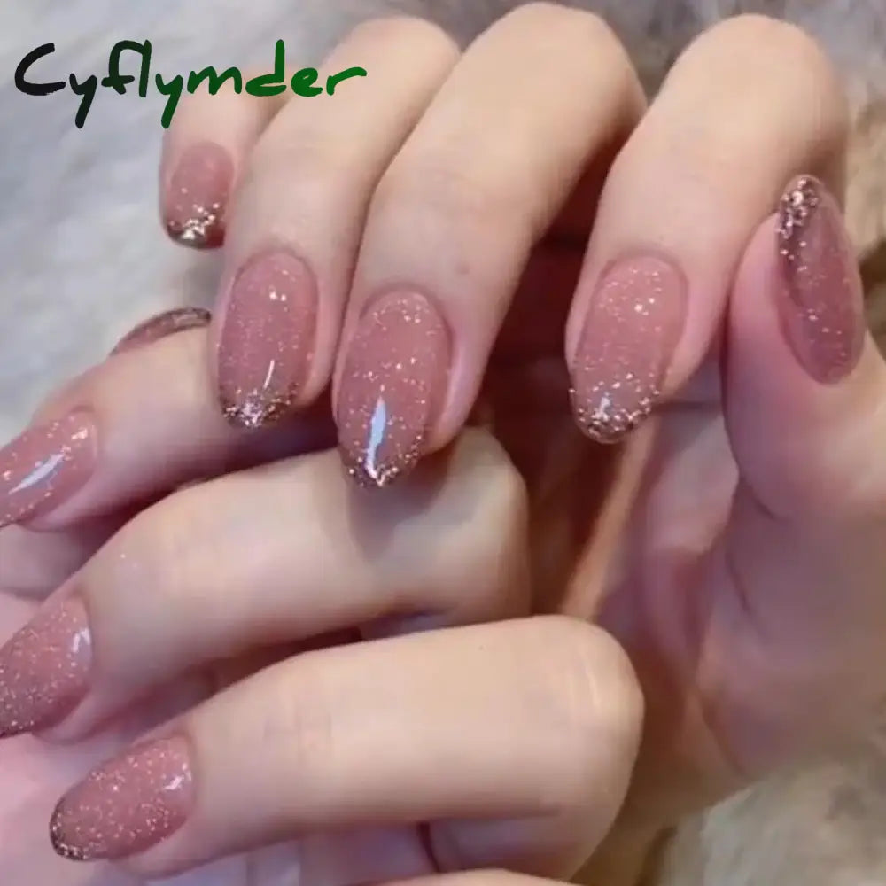 Cyflymder 24pcs Glitter Fake Nails Purple Shiny Cat Eye Press On Nails Almond Head Manicure Nail Tips Pink/Blue False Nail Patch For Girl