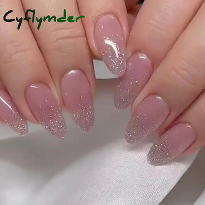 Cyflymder 24pcs Glitter Fake Nails Purple Shiny Cat Eye Press On Nails Almond Head Manicure Nail Tips Pink/Blue False Nail Patch For Girl