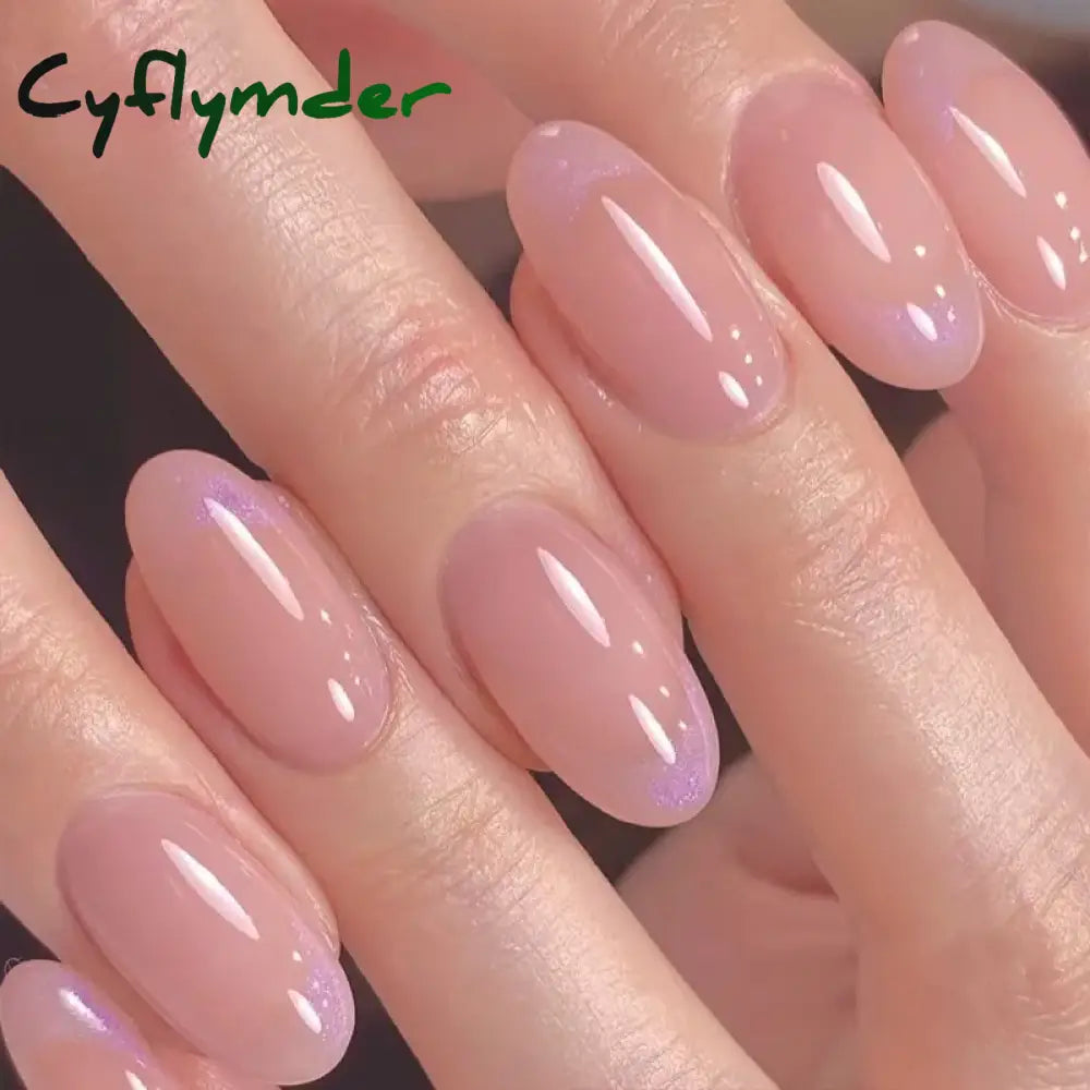 Cyflymder 24pcs Glitter Fake Nails Purple Shiny Cat Eye Press On Nails Almond Head Manicure Nail Tips Pink/Blue False Nail Patch For Girl