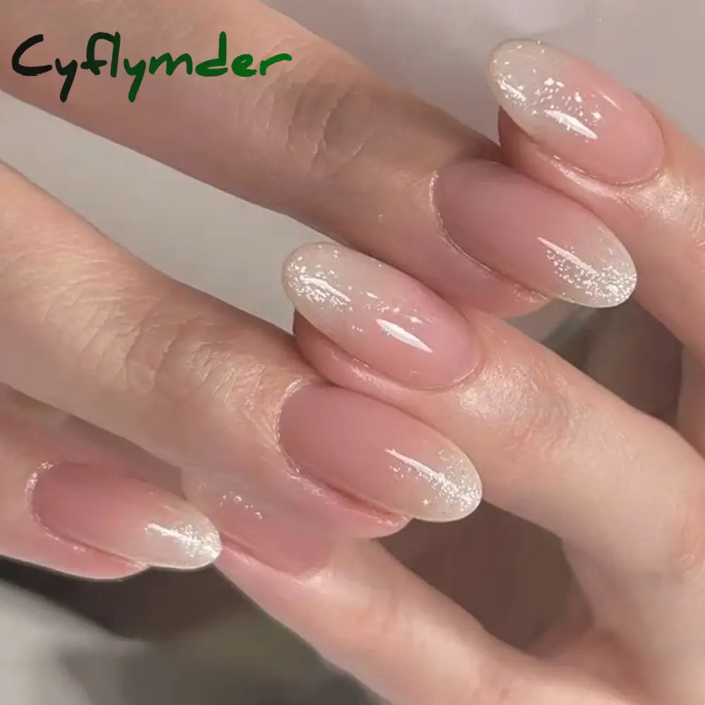 Cyflymder 24pcs Glitter Fake Nails Purple Shiny Cat Eye Press On Nails Almond Head Manicure Nail Tips Pink/Blue False Nail Patch For Girl