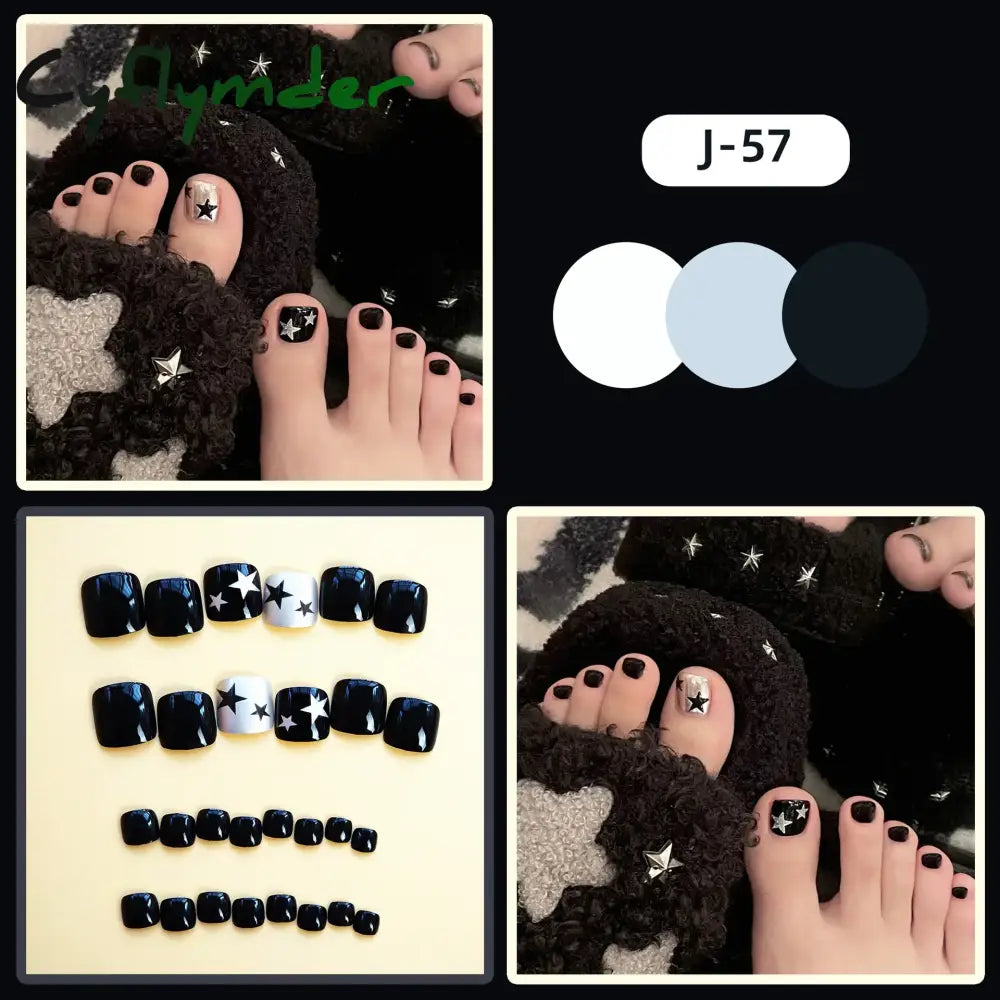 Cyflymder 24pcs Glitter Sequins Fake Toenails Simple Wearable False Toenails for Girls Women Acrylic Foot Nail Tips Full Cover Reusable