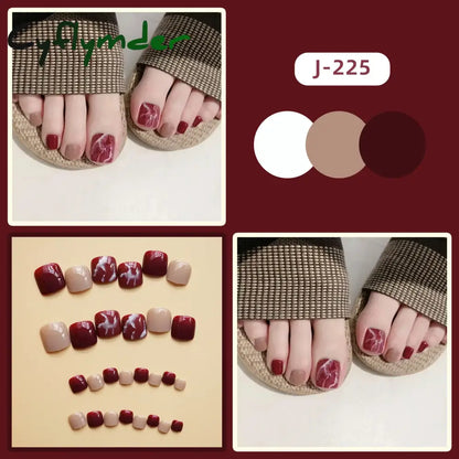 Cyflymder 24pcs Glitter Sequins Fake Toenails Simple Wearable False Toenails for Girls Women Acrylic Foot Nail Tips Full Cover Reusable