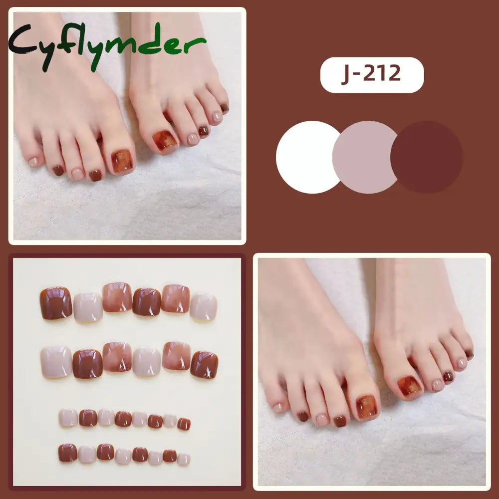 Cyflymder 24pcs Glitter Sequins Fake Toenails Simple Wearable False Toenails for Girls Women Acrylic Foot Nail Tips Full Cover Reusable