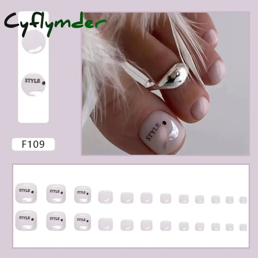 Cyflymder 24pcs Glitter Sequins Fake Toenails Simple Wearable False Toenails for Girls Women Acrylic Foot Nail Tips Full Cover Reusable