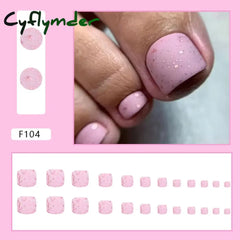 Cyflymder 24pcs Glitter Sequins Fake Toenails Simple Wearable False Toenails for Girls Women Acrylic Foot Nail Tips Full Cover Reusable