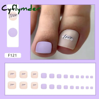 Cyflymder 24pcs Glitter Sequins Fake Toenails Simple Wearable False Toenails for Girls Women Acrylic Foot Nail Tips Full Cover Reusable