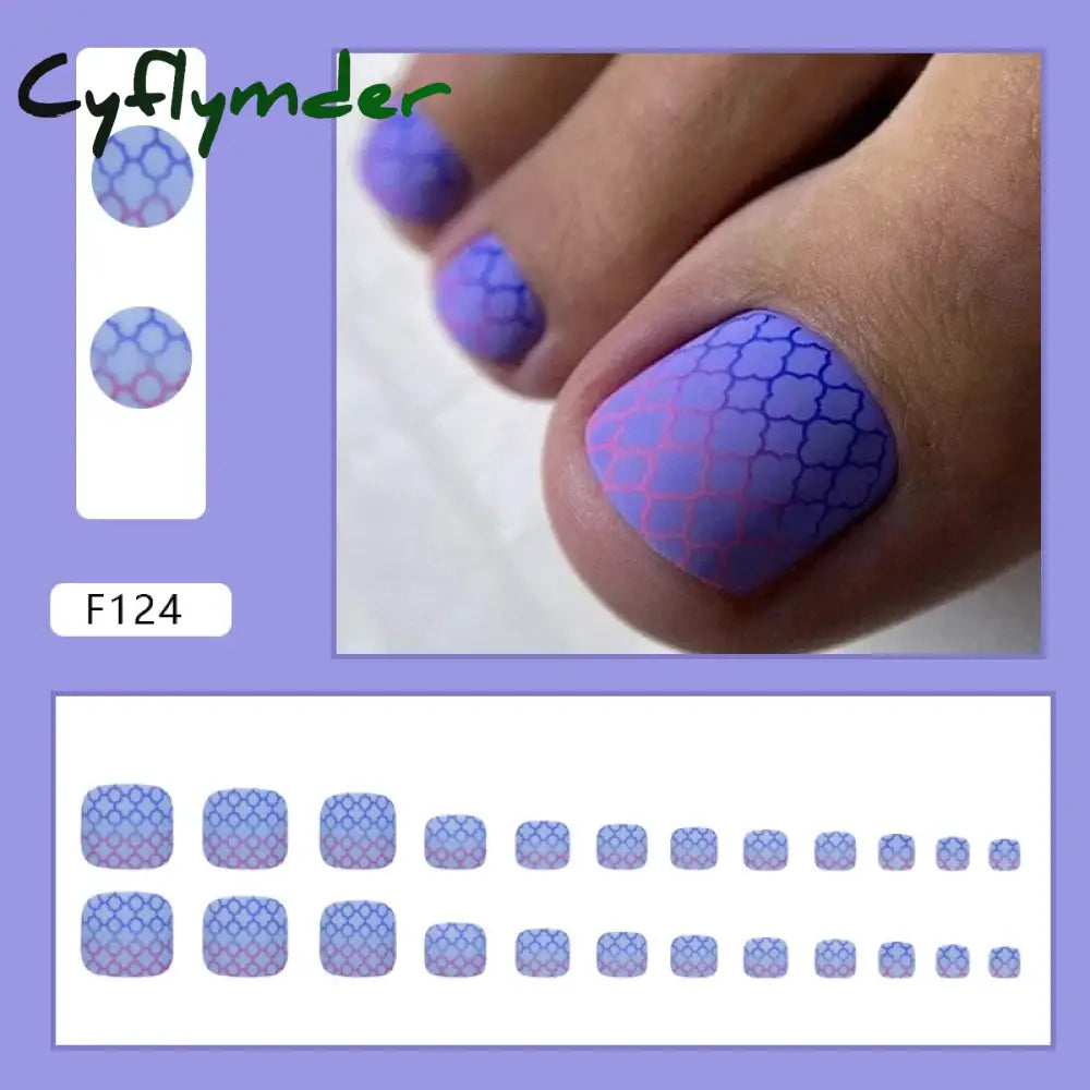 Cyflymder 24pcs Glitter Sequins Fake Toenails Simple Wearable False Toenails for Girls Women Acrylic Foot Nail Tips Full Cover Reusable
