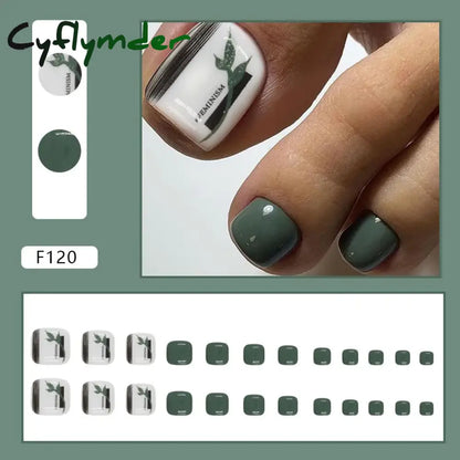 Cyflymder 24pcs Glitter Sequins Fake Toenails Simple Wearable False Toenails for Girls Women Acrylic Foot Nail Tips Full Cover Reusable