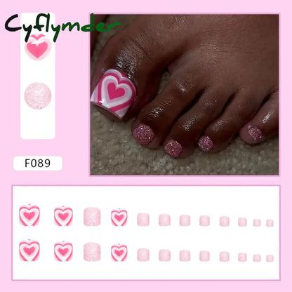 Cyflymder 24pcs Glitter Sequins Fake Toenails Simple Wearable False Toenails for Girls Women Acrylic Foot Nail Tips Full Cover Reusable