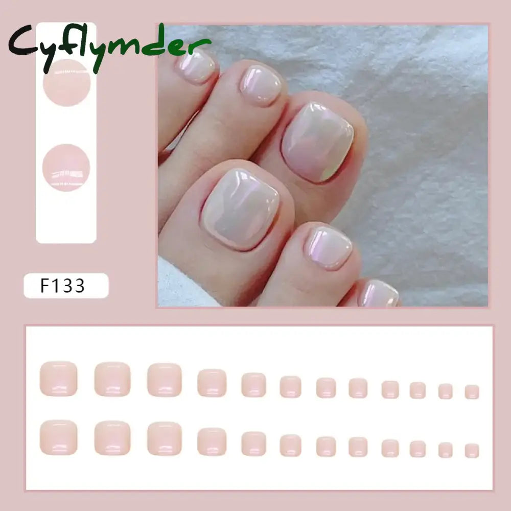 Cyflymder 24pcs Glitter Sequins Fake Toenails Simple Wearable False Toenails for Girls Women Acrylic Foot Nail Tips Full Cover Reusable