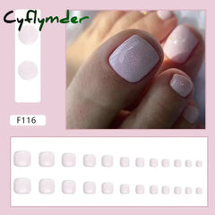Cyflymder 24pcs Glitter Sequins Fake Toenails Simple Wearable False Toenails for Girls Women Acrylic Foot Nail Tips Full Cover Reusable