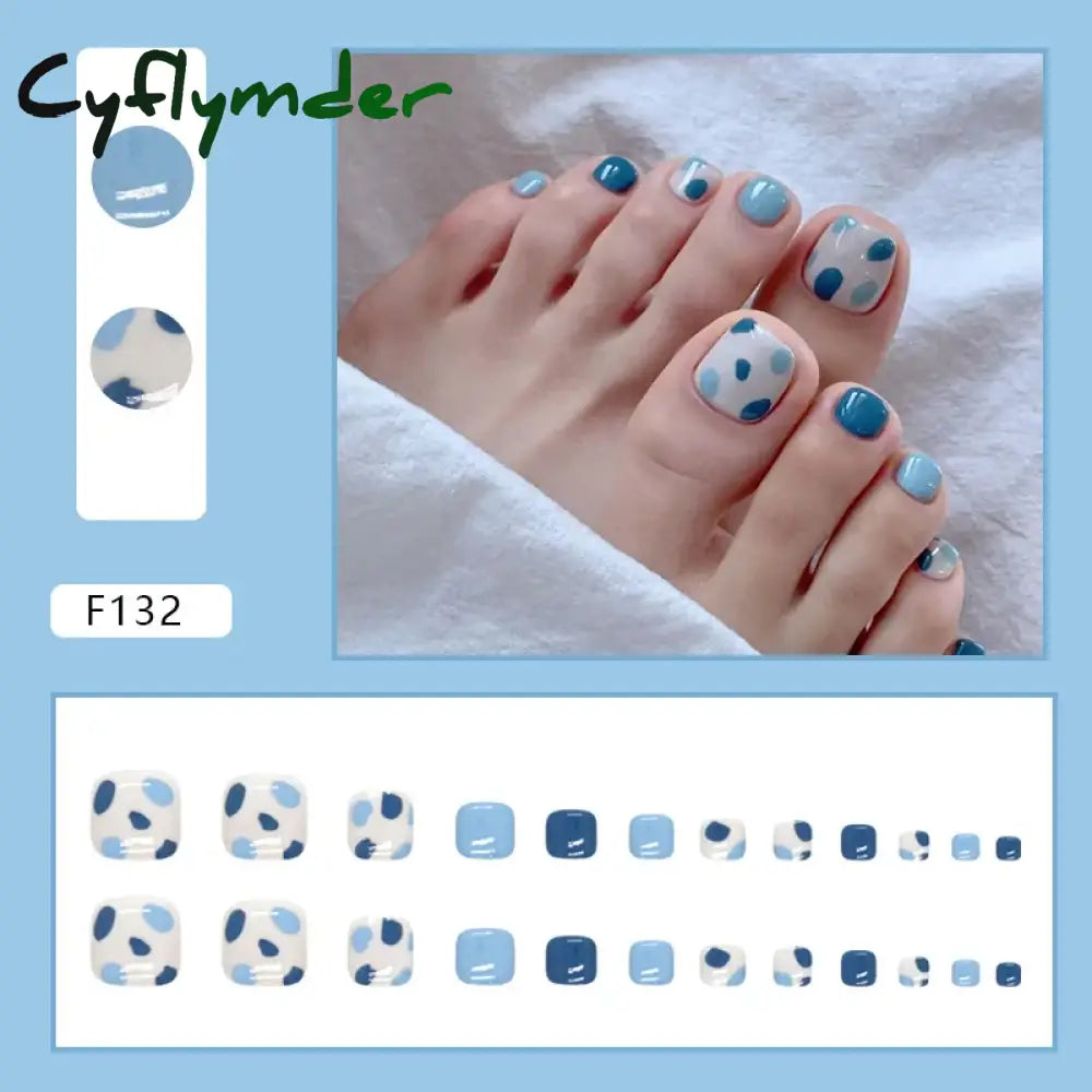 Cyflymder 24pcs Glitter Sequins Fake Toenails Simple Wearable False Toenails for Girls Women Acrylic Foot Nail Tips Full Cover Reusable