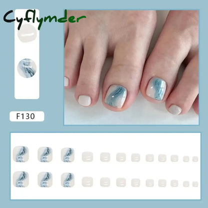 Cyflymder 24pcs Glitter Sequins Fake Toenails Simple Wearable False Toenails for Girls Women Acrylic Foot Nail Tips Full Cover Reusable