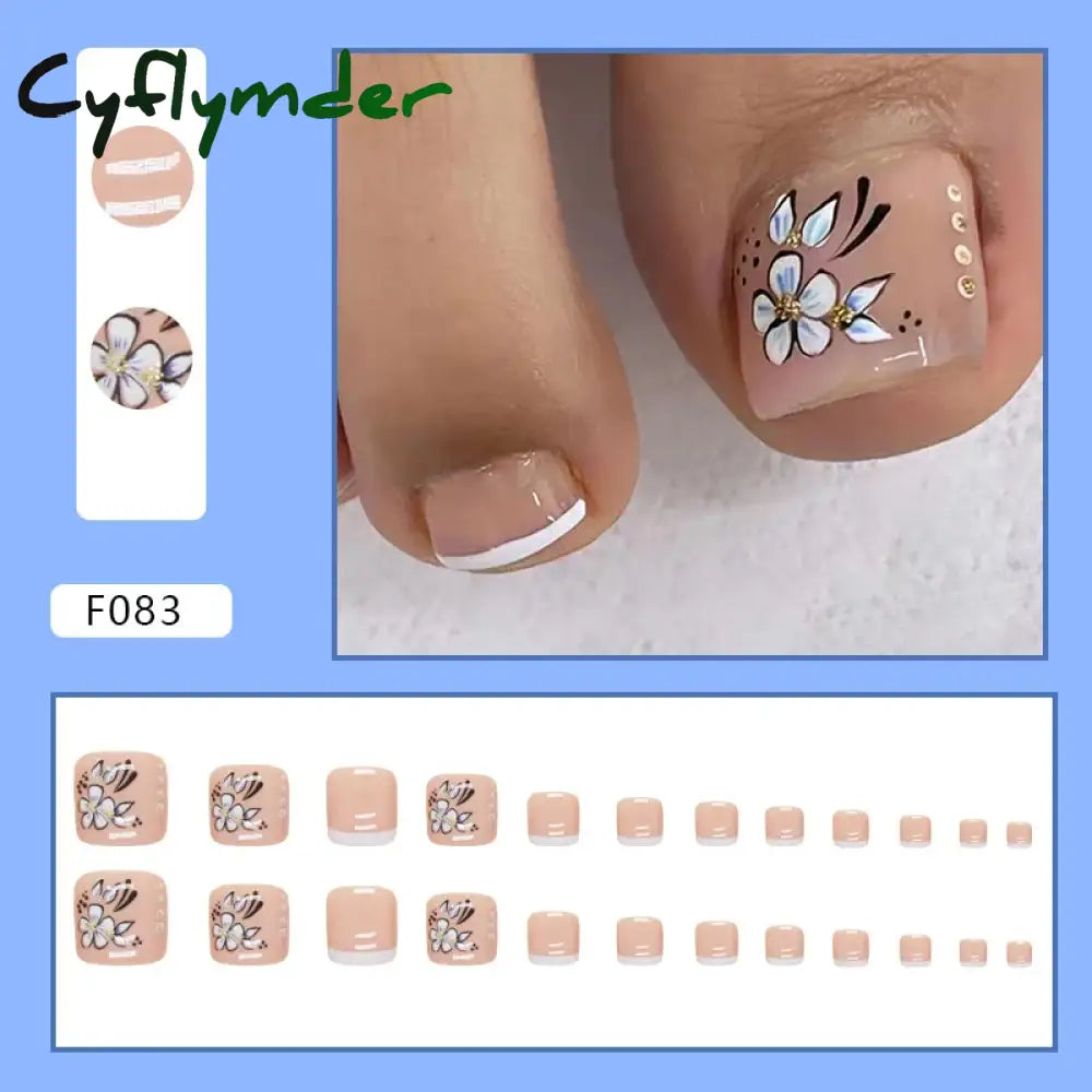 Cyflymder 24pcs Glitter Sequins Fake Toenails Simple Wearable False Toenails for Girls Women Acrylic Foot Nail Tips Full Cover Reusable