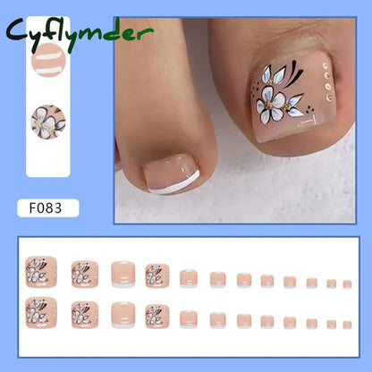 Cyflymder 24pcs Glitter Sequins Fake Toenails Simple Wearable False Toenails for Girls Women Acrylic Foot Nail Tips Full Cover Reusable