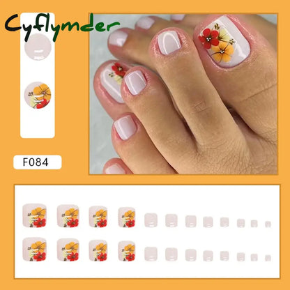 Cyflymder 24pcs Glitter Sequins Fake Toenails Simple Wearable False Toenails for Girls Women Acrylic Foot Nail Tips Full Cover Reusable