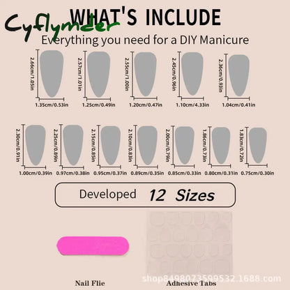 Cyflymder 24pcs Gradient Rose Pink False Nails Glossy Cat Eye Design Fake Nail Tips For Girls Women Almond Press On Nails Patch Wearable
