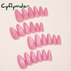 Cyflymder 24pcs Gradient Rose Pink False Nails Glossy Cat Eye Design Fake Nail Tips For Girls Women Almond Press On Nails Patch Wearable